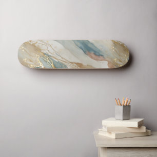 Skateboard Aquarelle beige et bleu Marbre Abstrait