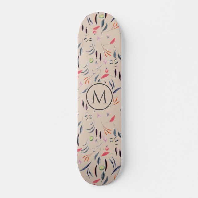 Skateboard Aquarelle Beige Floral élégant MONOGRAM (Devant)