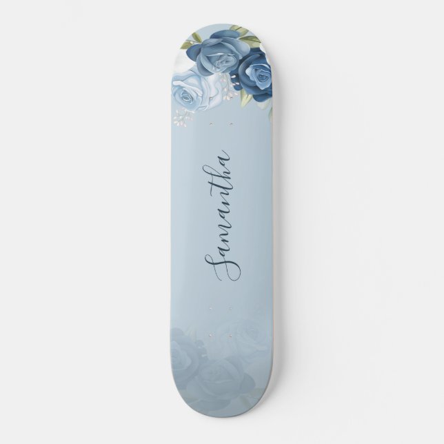 Skateboard Aquarelle bleu bleu foncé Script personnalisé (Recto)