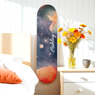 Skateboard Aquarelle bleue Sky Galaxy Céleste