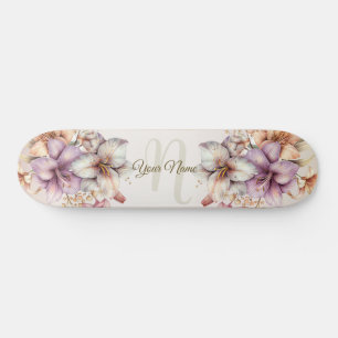 Skateboard Aquarelle Boho Rose Fleurs Élégante Et Élégante