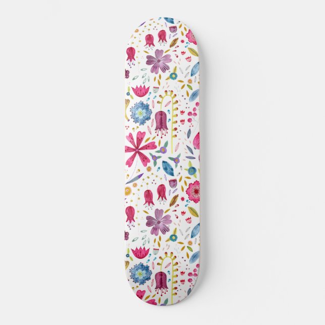 Skateboard Aquarelle Botanique Fleur sauvage Peinture de haie (Recto)
