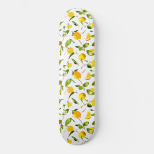 Skateboard Aquarelle Citron et Feuilles 16