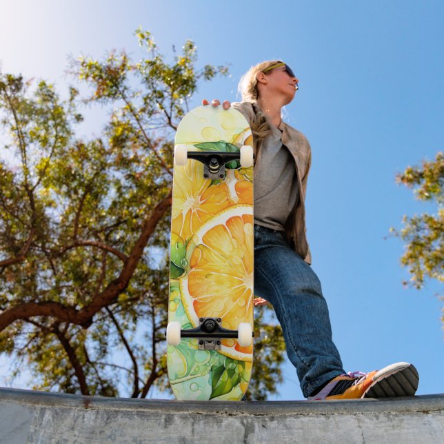 Skateboard Aquarelle Citron Orange Citron Vert Botanique Cuis (Extérieur 1)