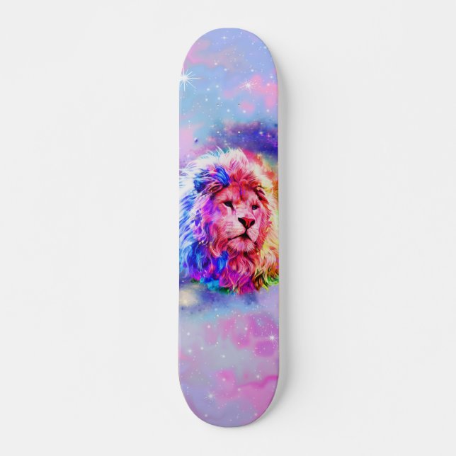 Skateboard Aquarelle colorée Espace Lion (Devant)