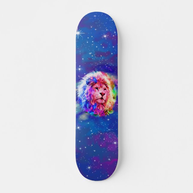 Skateboard Aquarelle colorée Espace Lion (Devant)