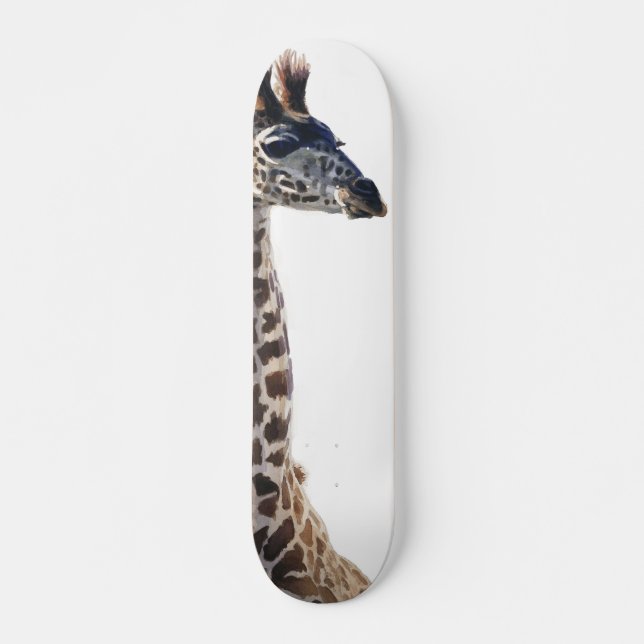 Skateboard Aquarelle d'animal de faune de "petite girafe" (Devant)