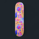 Skateboard Aquarelle d'art moderne et abstrait votre nom<br><div class="desc">Patinage d'art moderne couleur violet,  orange et rose abstrait avec nom personnalisé dans un décontracté script de typographie blanche écrit à la main.</div>