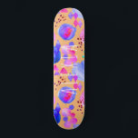 Skateboard Aquarelle d'art moderne et abstrait votre nom<br><div class="desc">Patinage d'art moderne couleur violet, orange et rose abstrait avec nom personnalisé dans un décontracté script de typographie blanche écrit à la main.</div>