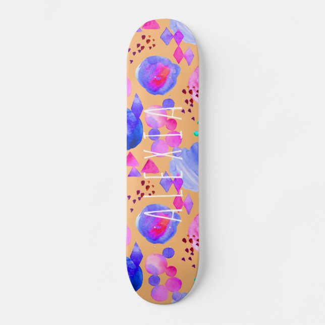 Skateboard Aquarelle d'art moderne et abstrait votre nom (Recto)
