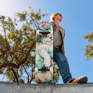 Skateboard Aquarelle de chat Fleur de prairie Bliss