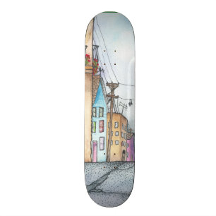 Skateboard Aquarelle de voisinage de San Francisco