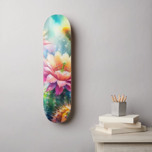Skateboard Aquarelle Flower Cactus Succulents (Art mural)