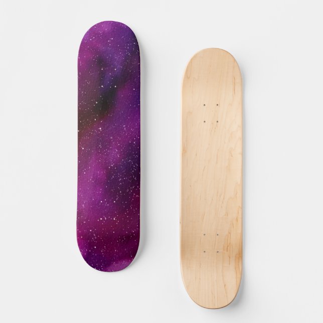 Skateboard Aquarelle Galaxies rose violet (Recto)