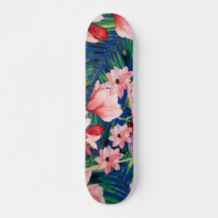 Skateboard Aquarelle marine bleu rouge corail tropical floral