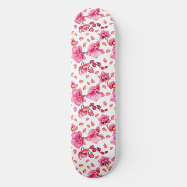 Skateboard Aquarelle Orchidées Design 2 (Recto)