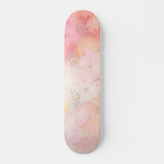 Skateboard Aquarelle rose Arrière - plan floral (Devant)