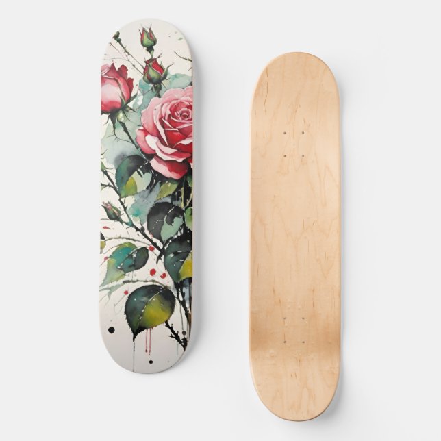 Skateboard Aquarelle Rose en floraison (Recto)