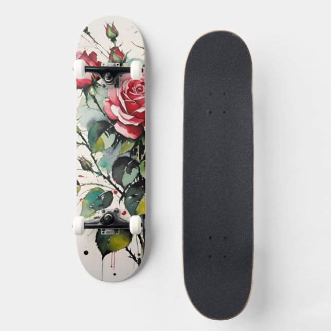 Skateboard Aquarelle Rose en floraison (Recto)