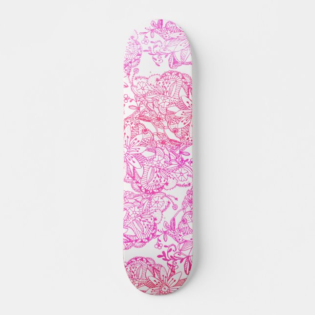 Skateboard Aquarelle rose main peint enchevêtrement motif flo (Devant)