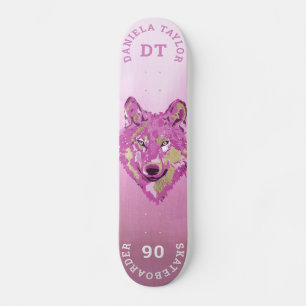 Skateboard Aquarelle rose or Paint Gradient Monogramme Wolf