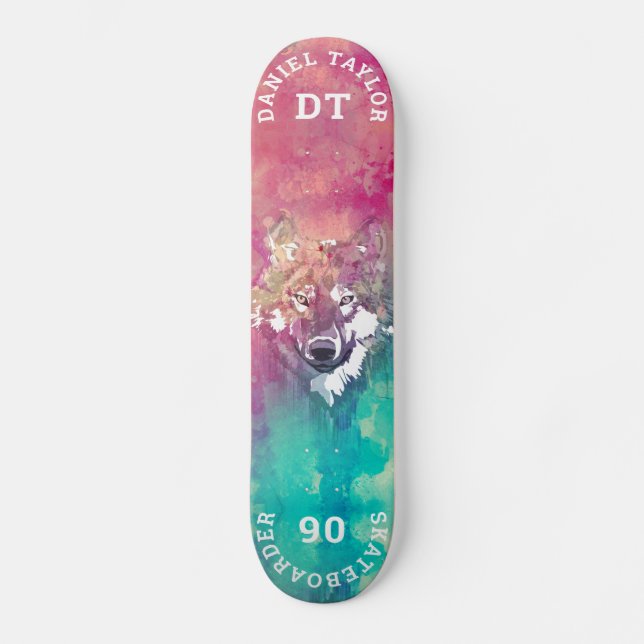 Skateboard Aquarelle rose Turquoise Aquarelle Monogramme arti (Recto)