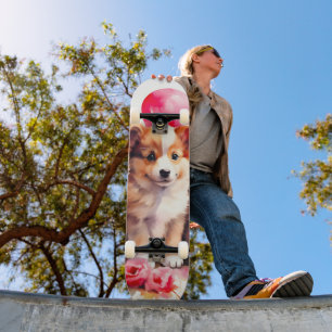 Skateboard Aquarelle Rosy Puppy Love