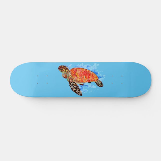 Skateboard Aquarelle rouge Tortue marine (Horz)