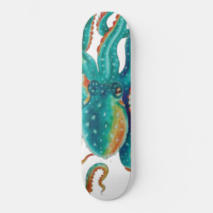 Skateboard Aquarelle turquoise de tentacules d'Octopis
