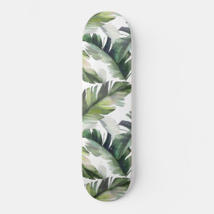 Skateboard Aquarelle vert Motif de feuillage tropical