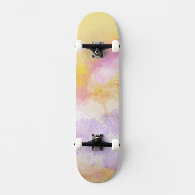 Skateboard Aquarelles abstraites - arrière - plan orange (Recto)