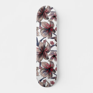 Skateboard Aquarelles Crimson Floral sur blanc