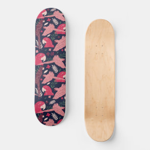 Skateboard Ara Parrot rouge rose dessin Tropical Leave Motif