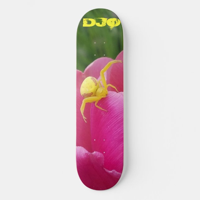 Skateboard Araignée de crabe jaune vif Paraphe rose (Recto)