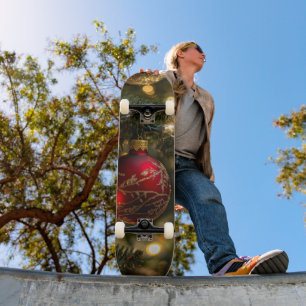 Skateboard Arbre de Noël élégant rouge or fête