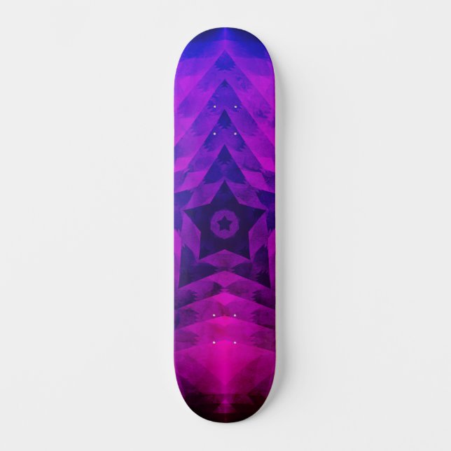 Skateboard Arbre de Noël Silhouette & Étoile violette Dégradé (Recto)