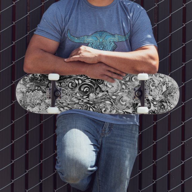 Skateboard Arbre De Vie - Spirales Feuille Grunge Style 1 (Extérieur 3)