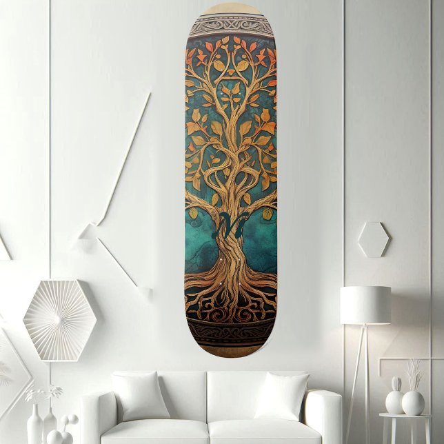 Skateboard Arbre de vie spirituel bleu océan fantaisiste funk (Spiritual Tree of Life Whimsical Ocean Blue Funky Skateboard)