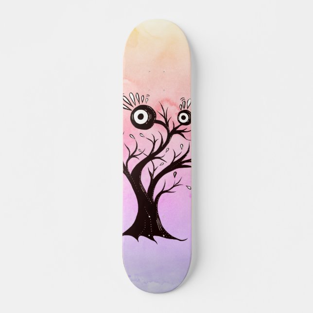 Skateboard Arbre fou Créature Encre Art Imaginaire rose (Devant)