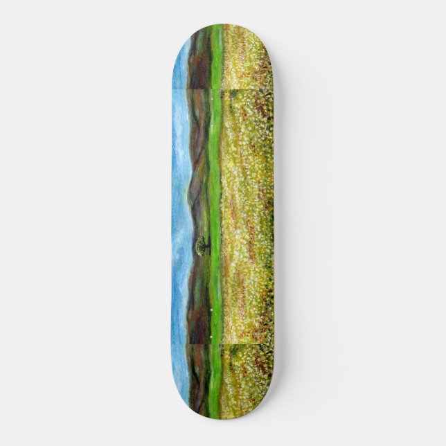 SKATEBOARD ARBRE SOLITAIRE DANS LE CHAMP DE FLEURS JAUNES, TO (Recto)