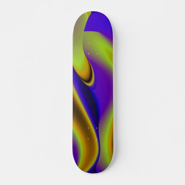 Skateboard Arc-en-ciel Abstrait en jaune violet et bleu (Devant)