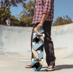 Skateboard Architecture géométrique bleue et beige