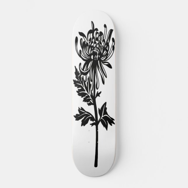 Skateboard Arrière - plan blanc du stylo à fleurs noires (Recto)