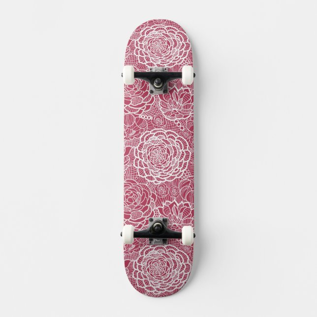 Skateboard Arrière - plan bleu de motif de fleurs de dentelle (Recto)