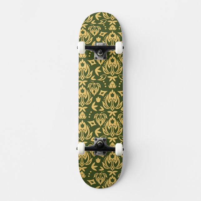 Skateboard Arrière - plan floral en bois de motif de damassé (Recto)