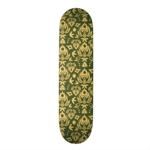 Skateboard Arrière - plan floral en bois de motif de damassé