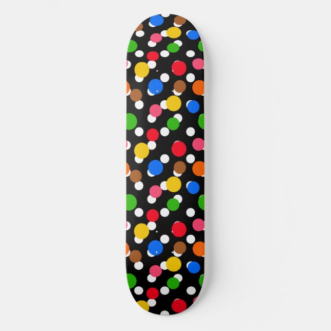 Skateboard Arrière - plan noir Pois colorés (Recto)