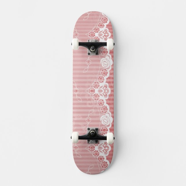 Skateboard Arrière - plan rose et blanc avec la dentelle (Recto)