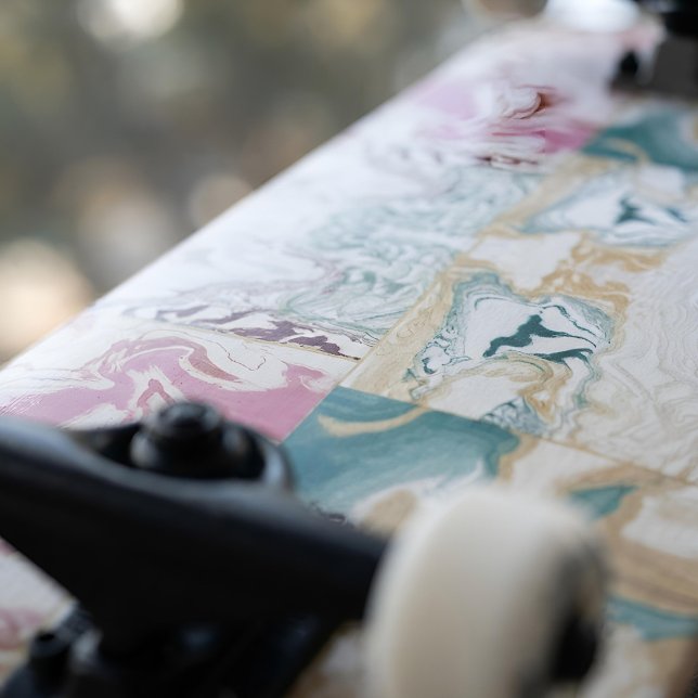 Skateboard Art abstrait moderne or rose et sarcelle fluide ma (Créateur téléchargé)