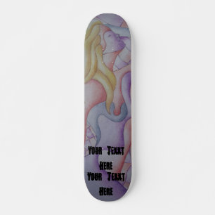 Skateboard art abstrait multicolore rose pose dame rétro
